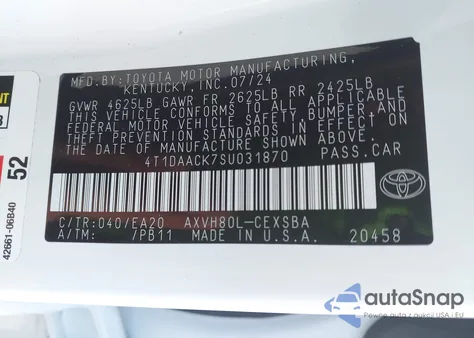 2025 Toyota Camry Se из США, поврежденный, VIN 4T1DAACK7SU031870